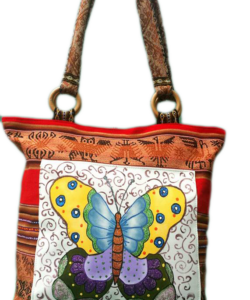 Hand bag with butterflies painted by hand.